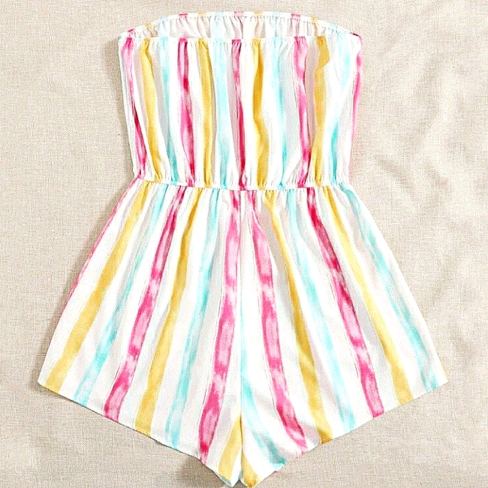 Shein 2X strapless candystripe romper